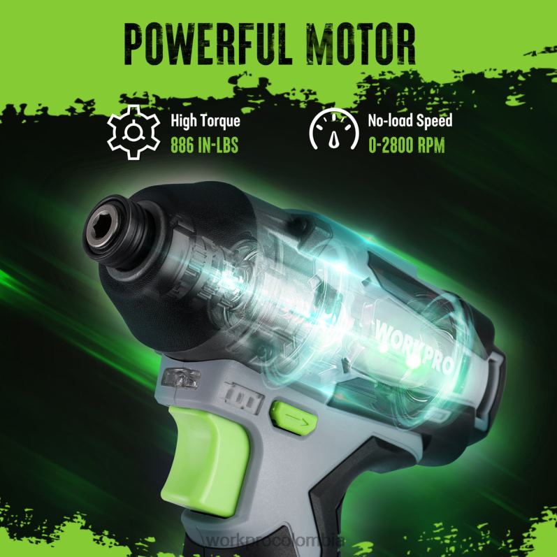 WORKPRO Kit de destornillador de impacto inalámbrico de 12 V, juego de taladro/destornillador de impacto eléctrico hexagonal con batería de iones de litio de 2,0 Ah JP02P190 herramienta nuevo