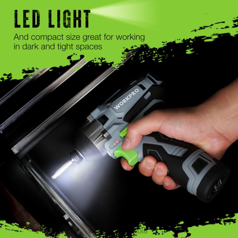 WORKPRO Kit de destornillador de impacto inalámbrico de 12 V, juego de taladro/destornillador de impacto eléctrico hexagonal con batería de iones de litio de 2,0 Ah JP02P190 herramienta nuevo