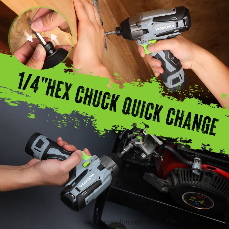 WORKPRO Kit de destornillador de impacto inalámbrico de 12 V, juego de taladro/destornillador de impacto eléctrico hexagonal con batería de iones de litio de 2,0 Ah JP02P190 herramienta nuevo