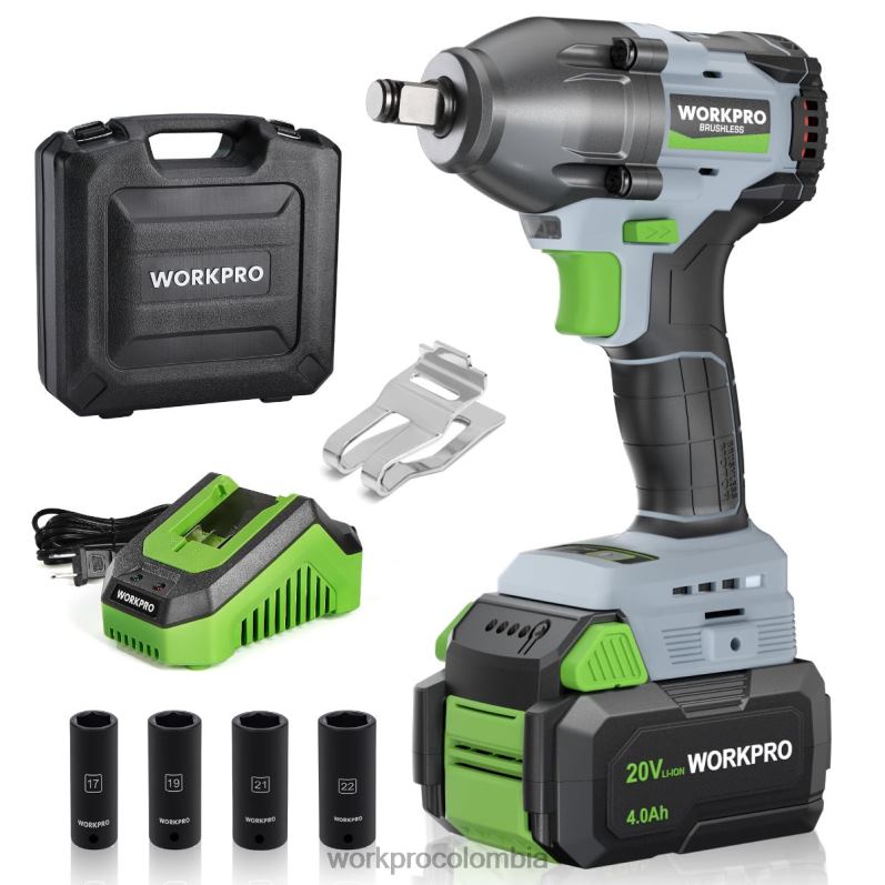 WORKPRO Llave de impacto inalámbrica de 20v, con batería de 4,0 ah, cargador rápido, 4 tomas de impacto y estuche de almacenamiento JP02P188 herramienta moderno