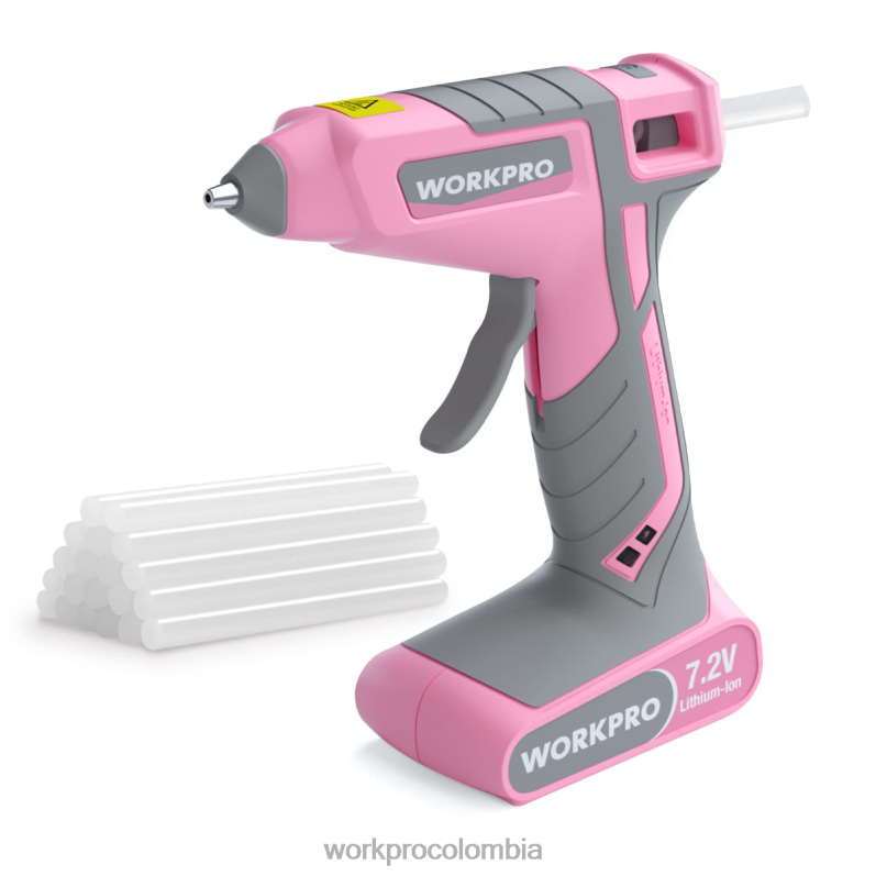 WORKPRO Kit de pistola de pegamento termofusible inalámbrica de 7,2 V JP02P164 herramienta rosa/blanco