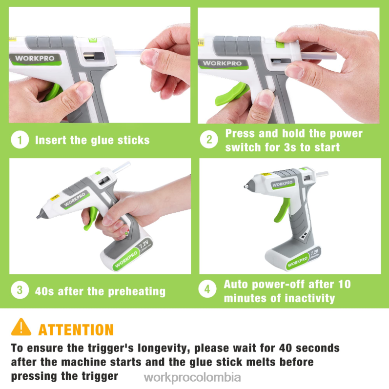 WORKPRO Kit de pistola de pegamento termofusible inalámbrica de 7,2 V JP02P164 herramienta rosa/blanco