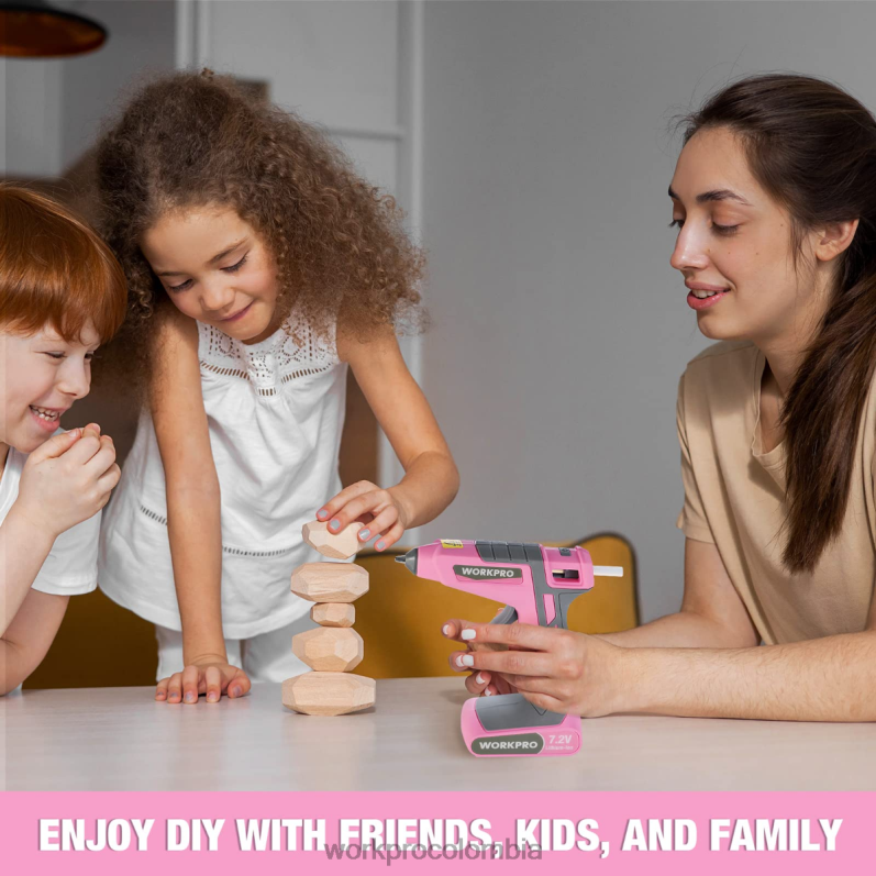WORKPRO Kit de pistola de pegamento termofusible inalámbrica de 7,2 V JP02P164 herramienta rosa/blanco
