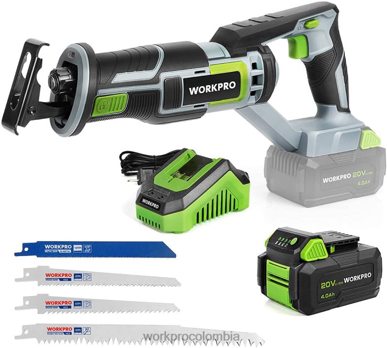 WORKPRO Sierra alternativa inalámbrica, 4 hojas de sierra para cortar madera y metal incluidas. JP02P184 herramienta nuevo