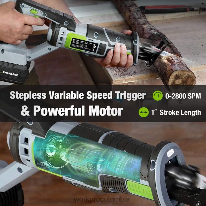 WORKPRO Sierra alternativa inalámbrica, 4 hojas de sierra para cortar madera y metal incluidas. JP02P184 herramienta nuevo