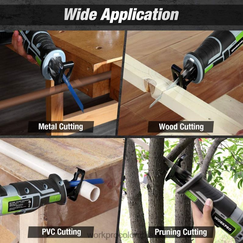 WORKPRO Sierra alternativa inalámbrica, 4 hojas de sierra para cortar madera y metal incluidas. JP02P184 herramienta nuevo