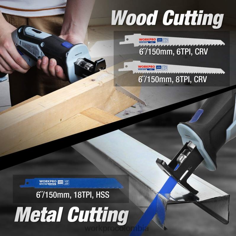 WORKPRO Sierra alternativa inalámbrica de 12 V con mordaza de sujeción. JP02P185 herramienta útil