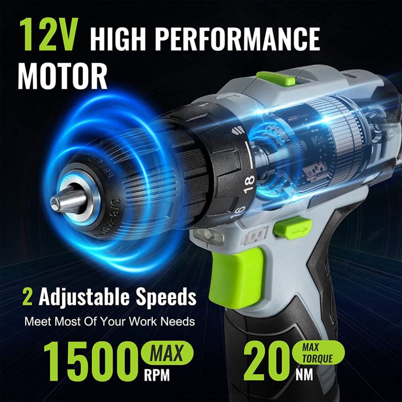 WORKPRO Juego de herramientas para el hogar y taladro inalámbrico de 12 V de 61 piezas, bolsa de almacenamiento de 14 pulgadas incluida JP02P174 herramienta gris