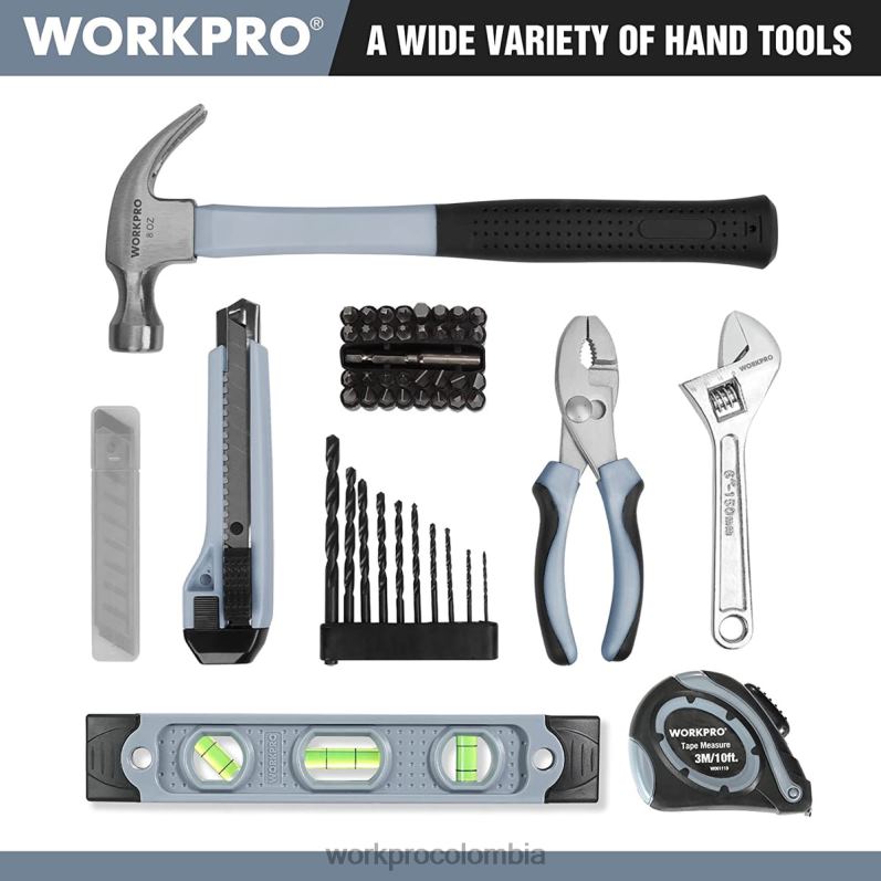 WORKPRO Juego de herramientas para el hogar y taladro inalámbrico de 12 V de 61 piezas, bolsa de almacenamiento de 14 pulgadas incluida JP02P174 herramienta gris