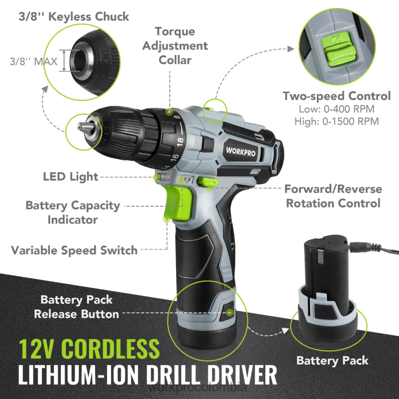 WORKPRO Juego de herramientas portátiles de 108 piezas con taladro eléctrico. JP02P173 herramienta rosa/gris