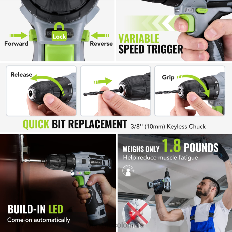 WORKPRO Juego de herramientas portátiles de 108 piezas con taladro eléctrico. JP02P173 herramienta rosa/gris