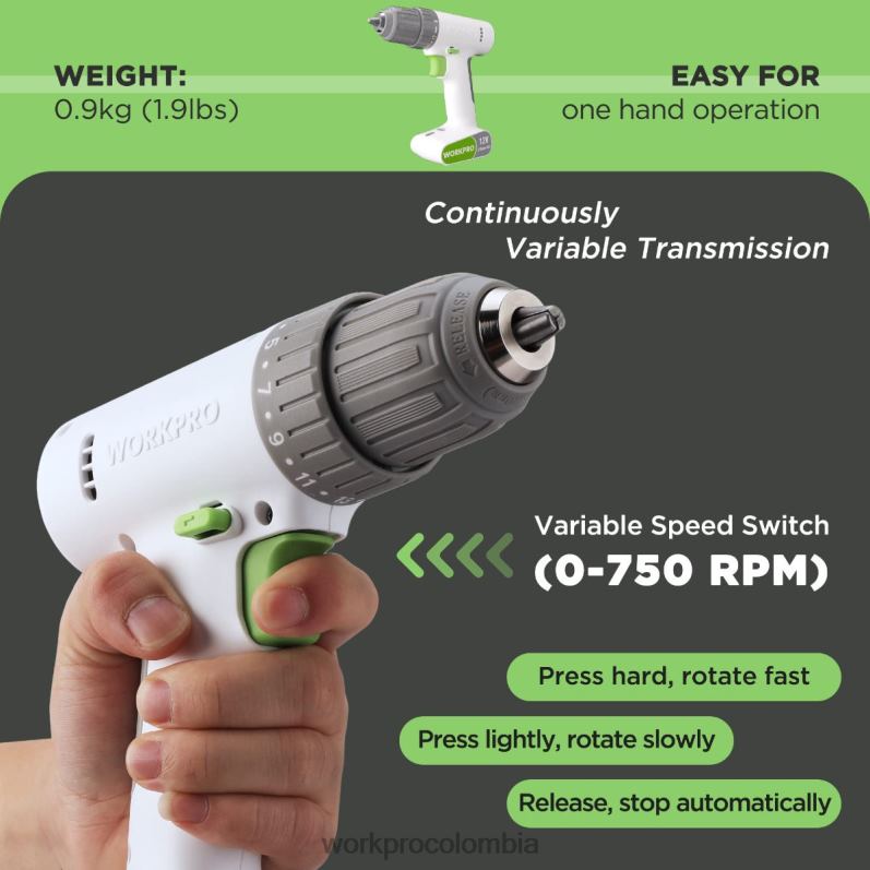 WORKPRO Juego de taladro y destornillador inalámbrico de 12 V con 6 puntas, portabrocas sin llave de 3/8 de pulgada, velocidad variable, configuración de 18 toques JP02P175 herramienta rosa/blanco