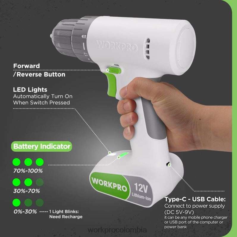 WORKPRO Juego de taladro y destornillador inalámbrico de 12 V con 6 puntas, portabrocas sin llave de 3/8 de pulgada, velocidad variable, configuración de 18 toques JP02P175 herramienta rosa/blanco