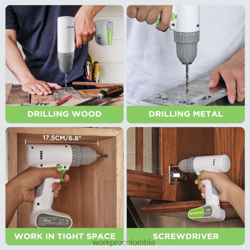 WORKPRO Juego de taladro y destornillador inalámbrico de 12 V con 6 puntas, portabrocas sin llave de 3/8 de pulgada, velocidad variable, configuración de 18 toques JP02P175 herramienta rosa/blanco