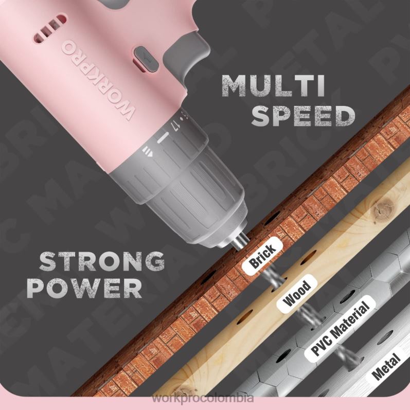WORKPRO Juego de taladro y destornillador inalámbrico de 12 V con 6 puntas, portabrocas sin llave de 3/8 de pulgada, velocidad variable, configuración de 18 toques JP02P175 herramienta rosa/blanco