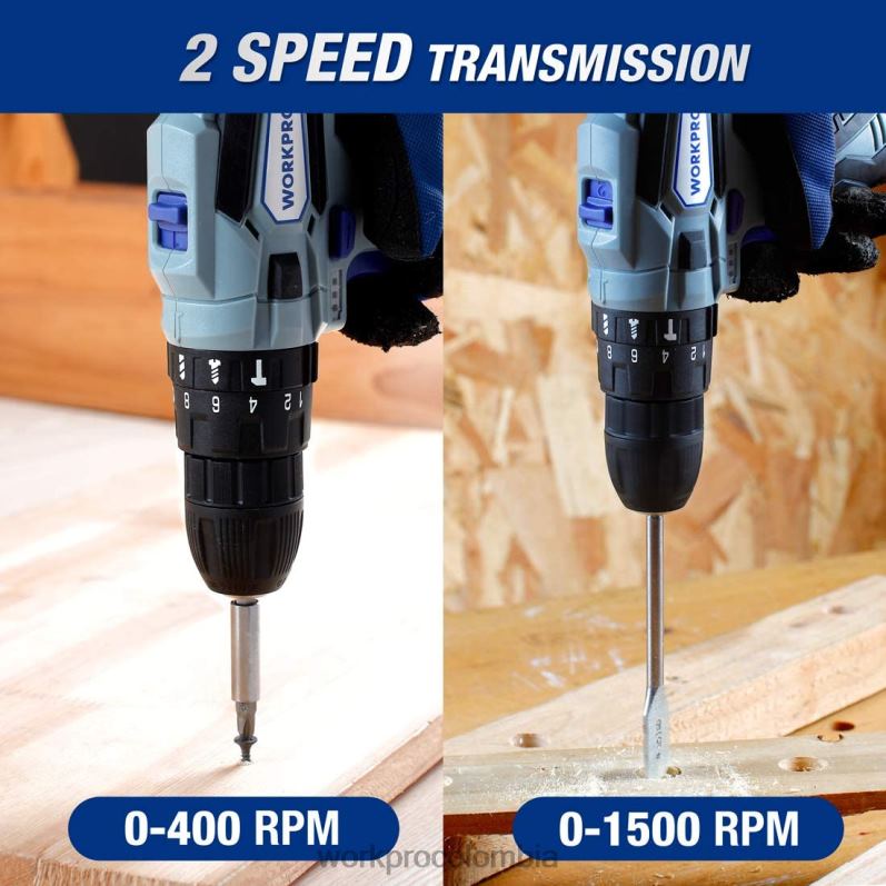 WORKPRO Kit taladro atornillador inalámbrico 12v 2 velocidades, 2 baterías li-ion 2000 mah y cargador rápido JP02P168 herramienta moderno