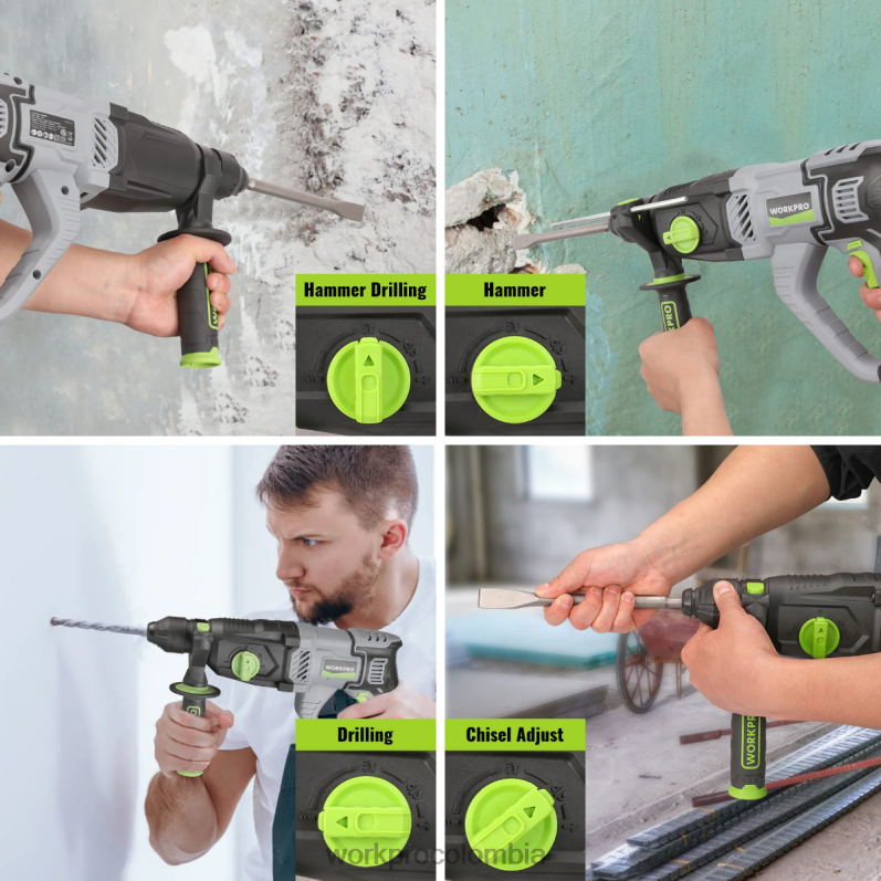 WORKPRO Taladro percutor rotativo sds-plus premium de 7,5 amperios y 1-1/4 pulgadas, versión ligera con cable JP02P178 herramienta útil