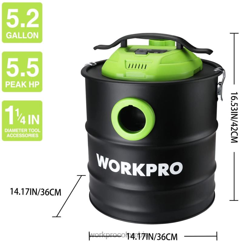 WORKPRO Aspiradora de cenizas de 5,2 galones, aspiradora de cenizas de 5,5 caballos de fuerza máxima con filtro hepa JP02P212 herramienta útil
