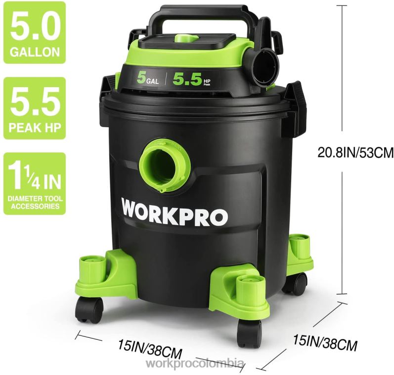 WORKPRO Aspiradora de taller de 5 galones, aspiradora de taller de 5,5 caballos de fuerza máxima con filtro hepa, manguera y accesorios JP02P214 herramienta moderno