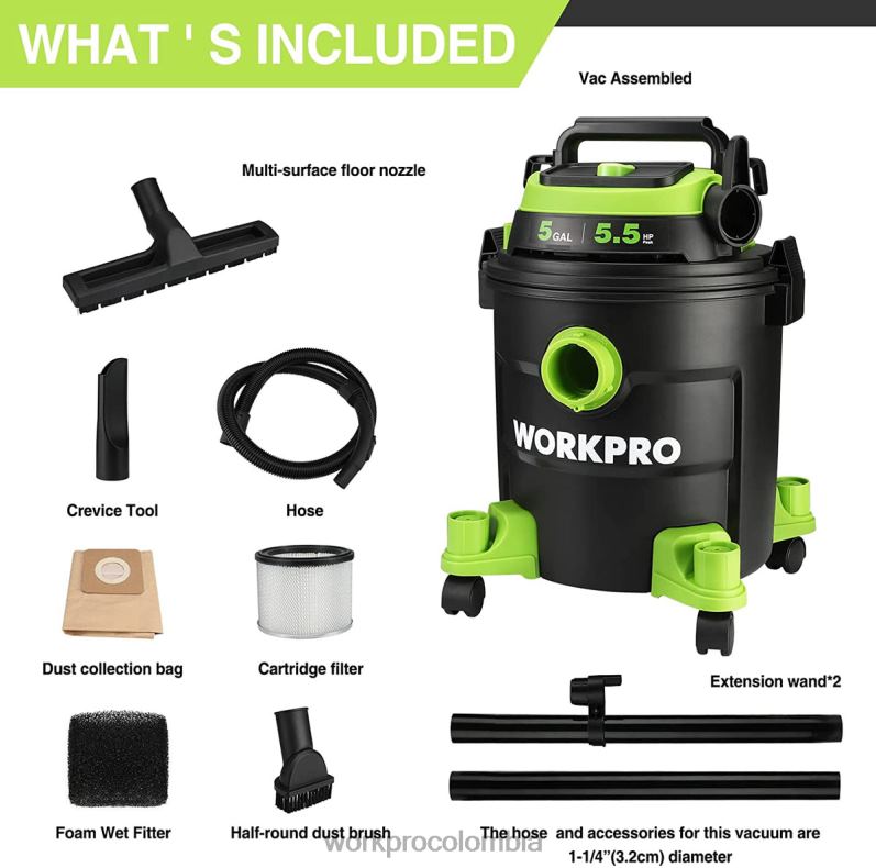 WORKPRO Aspiradora de taller de 5 galones, aspiradora de taller de 5,5 caballos de fuerza máxima con filtro hepa, manguera y accesorios JP02P214 herramienta moderno