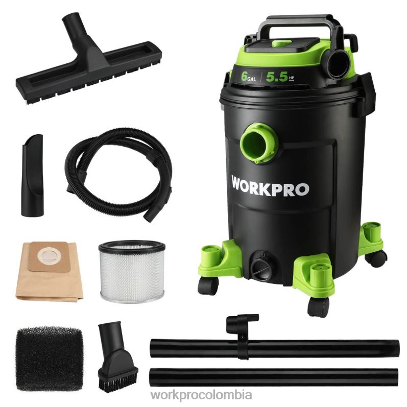 WORKPRO Aspiradora de taller de 6 galones, aspiradora de taller de 5,5 caballos de fuerza máxima con manguera de filtro hepa y accesorios JP02P215 herramienta útil