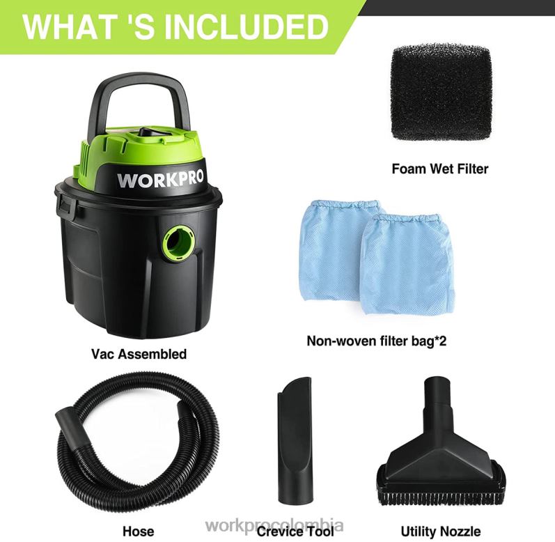 WORKPRO Aspiradora húmeda/seca de 2,5 galones y 3 caballos de fuerza máxima, aspiradora portátil para el hogar JP02P216 herramienta útil