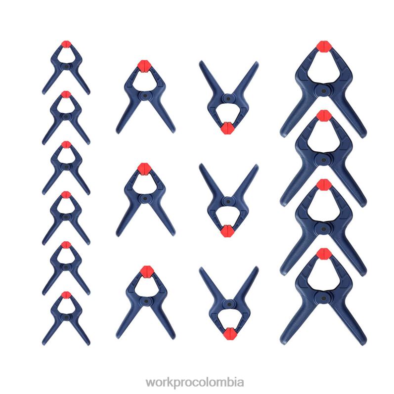 WORKPRO Juego de abrazaderas de resorte de nailon de 16 piezas para estudios de fotografía de carpintería y trabajos de bricolaje JP02P119 herramienta azul