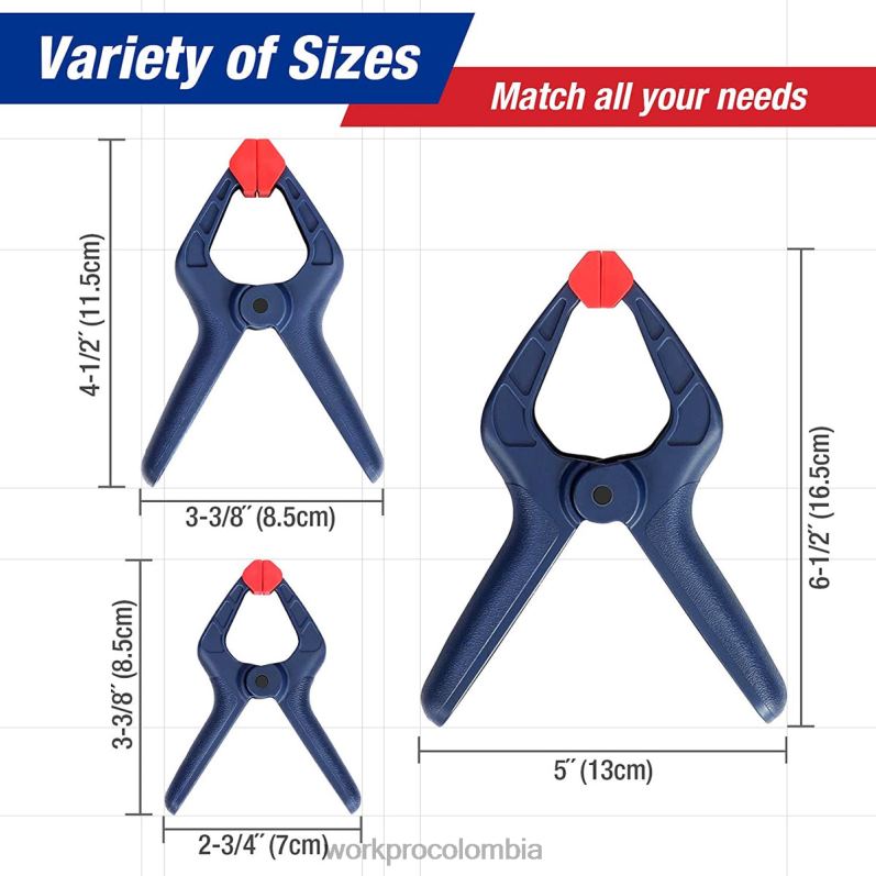 WORKPRO Juego de abrazaderas de resorte de nailon de 16 piezas para estudios de fotografía de carpintería y trabajos de bricolaje JP02P119 herramienta azul