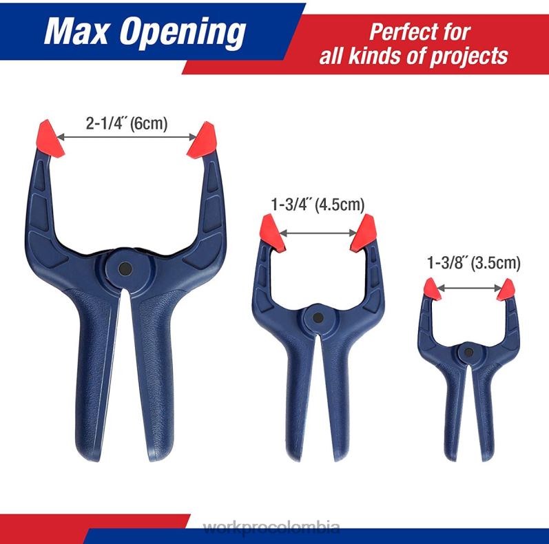 WORKPRO Juego de abrazaderas de resorte de nailon de 16 piezas para estudios de fotografía de carpintería y trabajos de bricolaje JP02P119 herramienta azul