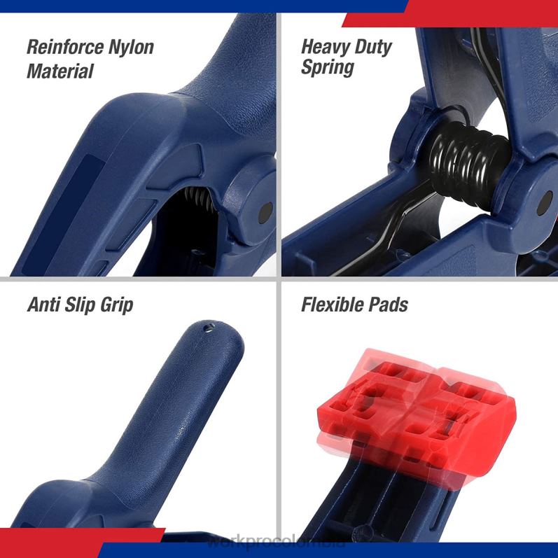 WORKPRO Juego de abrazaderas de resorte de nailon de 16 piezas para estudios de fotografía de carpintería y trabajos de bricolaje JP02P119 herramienta azul