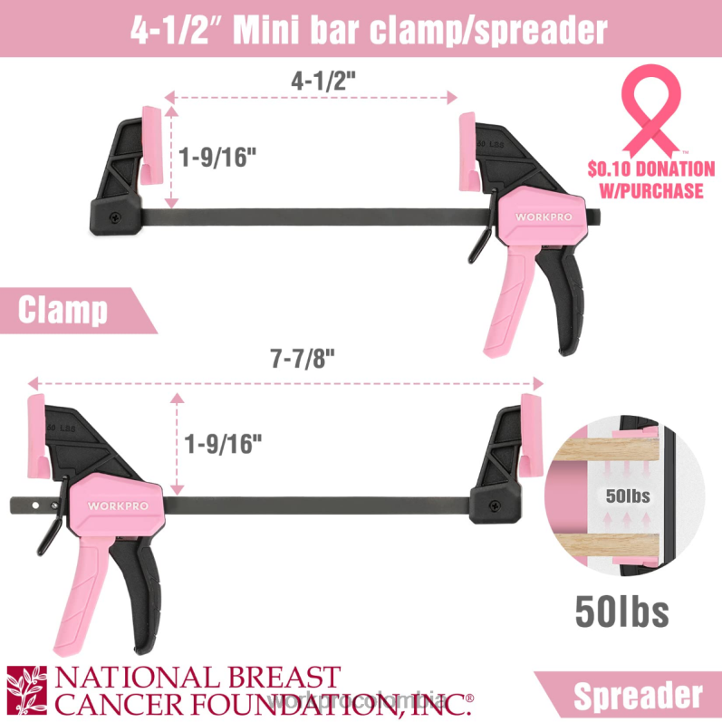 WORKPRO Mini abrazadera/esparcidor de una mano de 4 piezas para carpintería JP02P120 herramienta útil