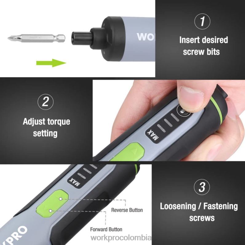 WORKPRO Destornillador eléctrico 4v, juego de destornilladores inalámbricos recargables con luz led JP02P232 herramienta útil