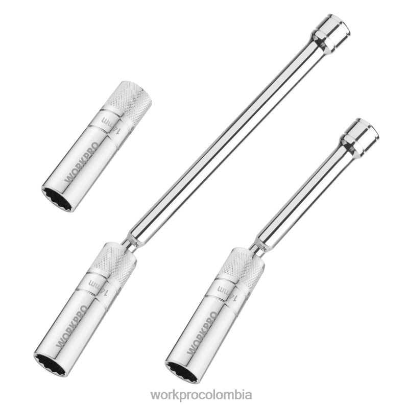 WORKPRO Juego de 3 enchufes de pared delgados de 14 mm con extensiones de 6 y 10 pulgadas Juego de enchufes para bujías giratorios magnéticos JP02P143 herramienta útil