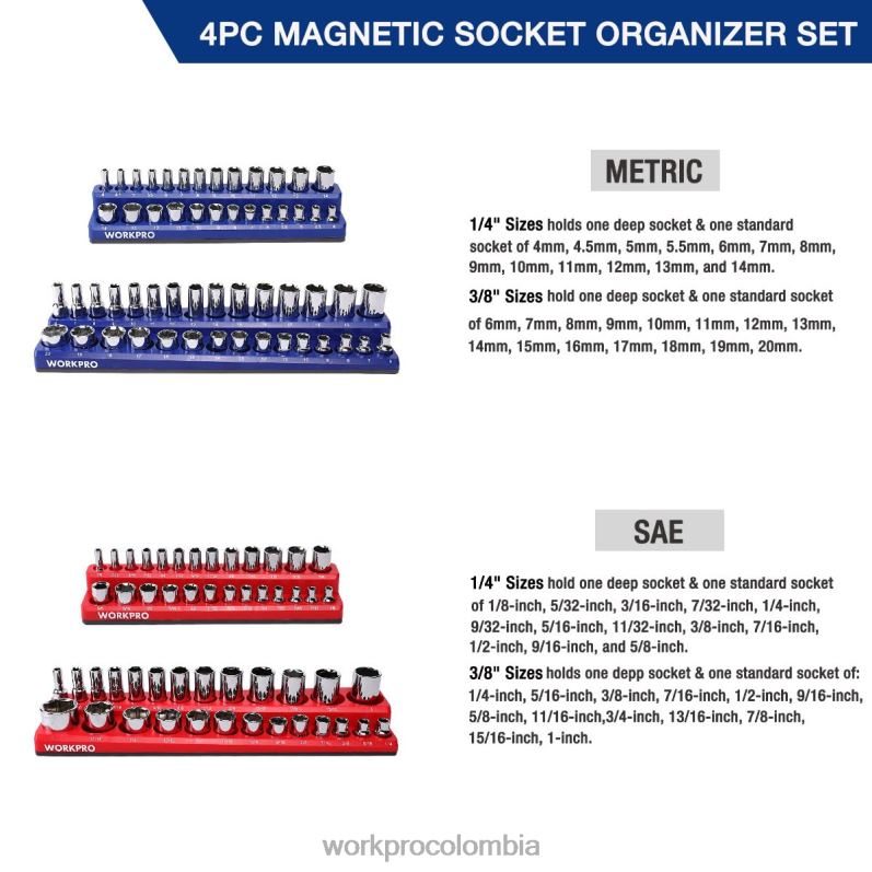 WORKPRO Juego de 4 organizadores magnéticos para receptáculos. JP02P134 herramienta moderno