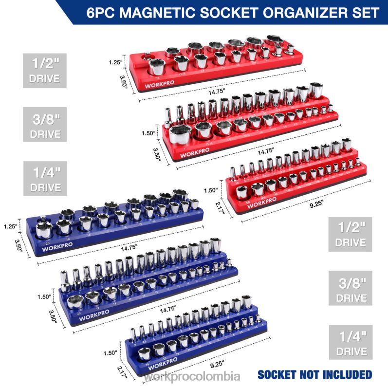 WORKPRO Juego de 6 organizadores magnéticos para receptáculos. JP02P126 herramienta moderno