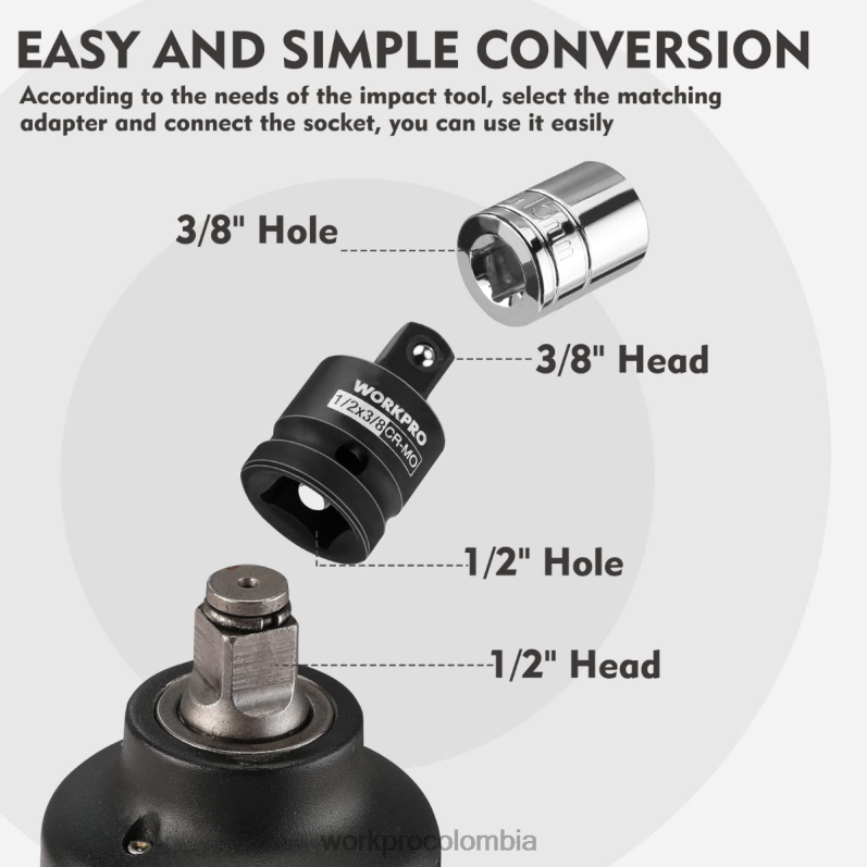 WORKPRO Juego de adaptador y reductor de vaso de impacto de 4 piezas, kit de conversión de llave JP02P94 herramienta útil
