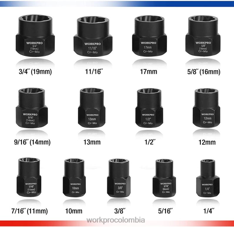 WORKPRO Juego de extractor de tuercas y pernos de impacto de 15 piezas JP02P128 herramienta útil