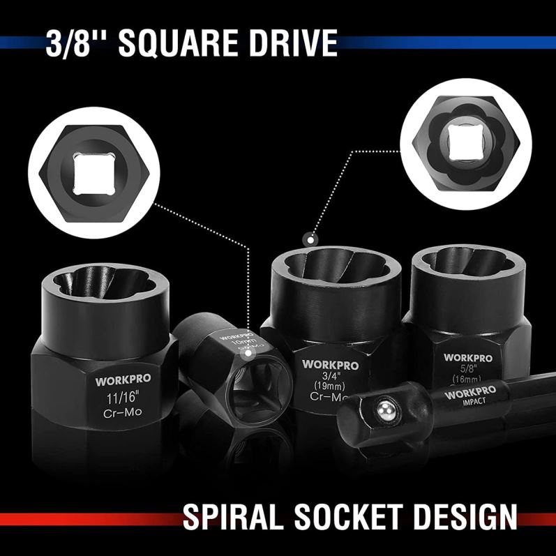 WORKPRO Juego de extractor de tuercas y pernos de impacto de 15 piezas JP02P128 herramienta útil