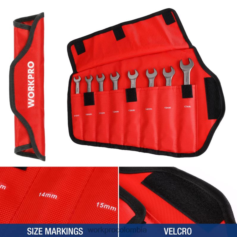 WORKPRO Juego de llaves combinadas con trinquete de cabeza flexible de 8 piezas con bolsa organizadora JP02P86 herramienta útil