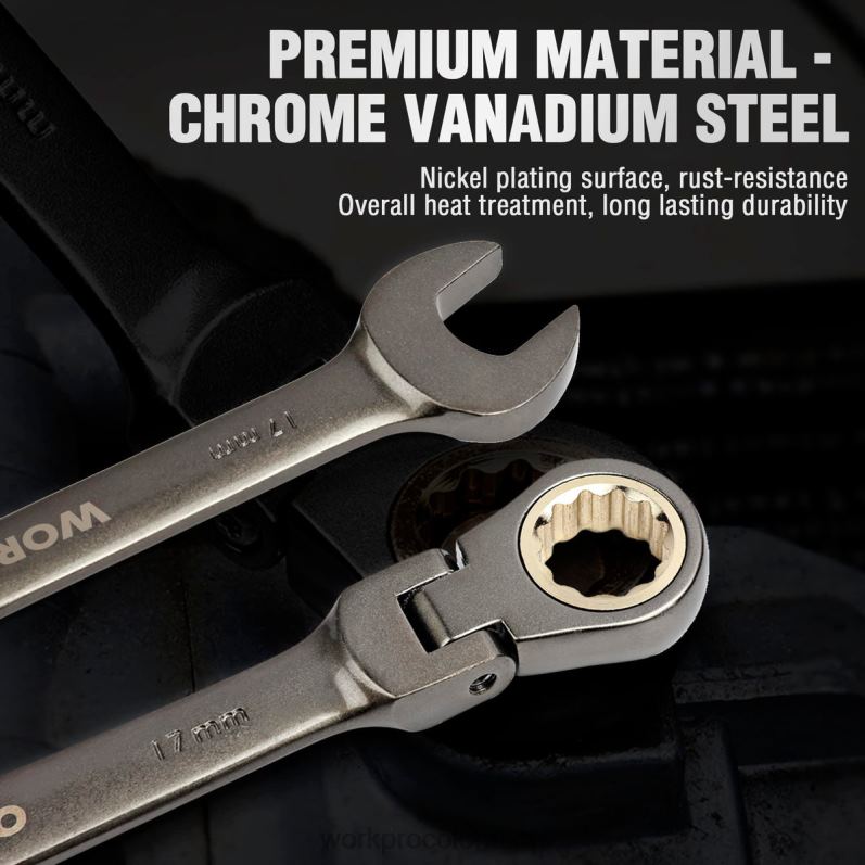 WORKPRO Juego de llaves combinadas con trinquete de cabeza flexible de 8 piezas con bolsa organizadora JP02P86 herramienta útil