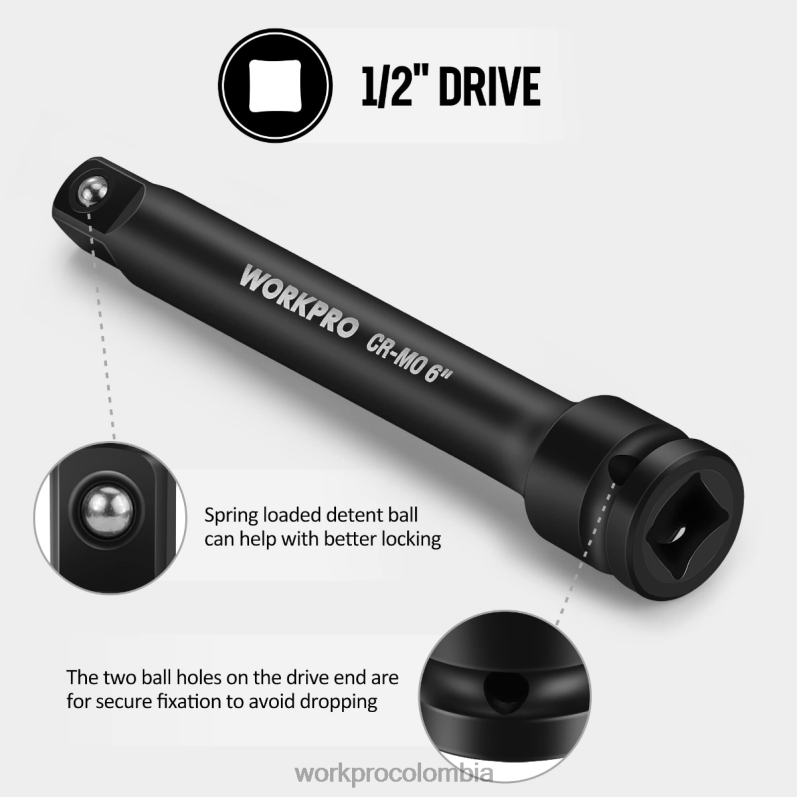 WORKPRO Juegos de barras de extensión de impacto de 3 piezas: 3, 6, 8 pulgadas y 1/2 pulgada JP02P202 herramienta útil