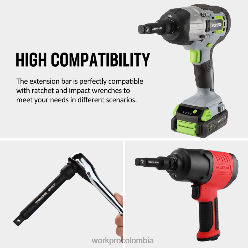 WORKPRO Juegos de barras de extensión de impacto de 3 piezas: 3, 6, 8 pulgadas y 1/2 pulgada JP02P202 herramienta útil