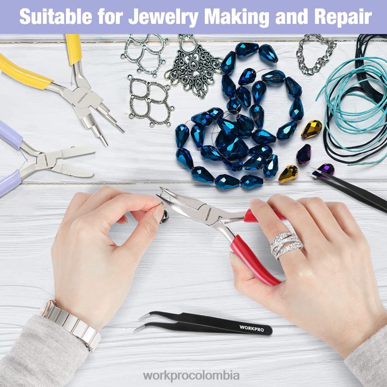 WORKPRO 5 alicates de joyería, herramientas de joyería que incluyen alicates de bucle de alambre 6 en 1, alicates de punta de nailon, alicates de punta doblada, pinzas puntiagudas, pinzas curvas. JP02