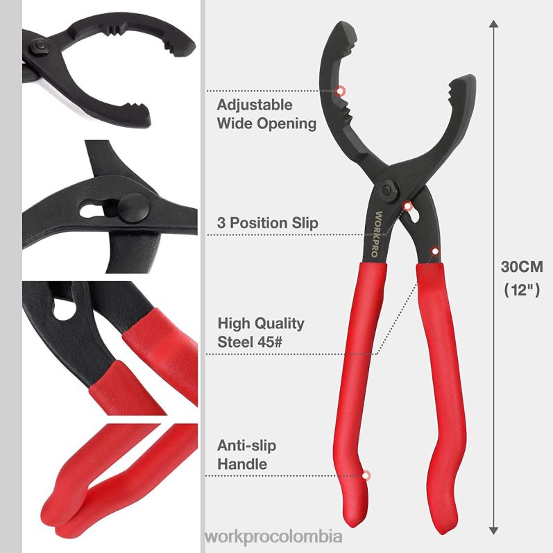 WORKPRO Alicates para filtros de aceite ajustables ideales para accesorios de conductos de filtros de motor JP02P69 herramienta útil