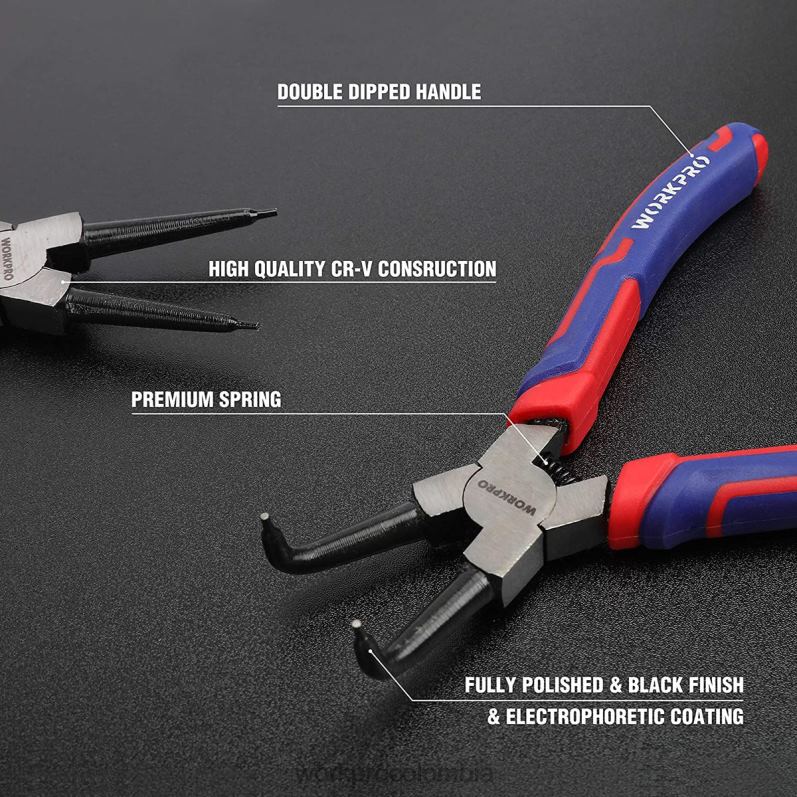 WORKPRO Juego de alicates para anillos de presión de 4 piezas con bolsa de almacenamiento JP02P67 herramienta útil