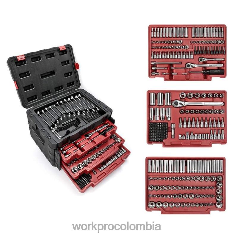 WORKPRO Juego de herramientas de mecánica profesional universal de 450 piezas con caja resistente JP02P306 herramienta útil