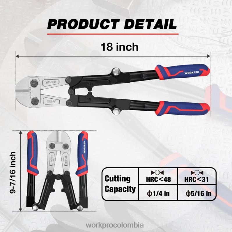 WORKPRO Cortador de pernos de 14/18 pulgadas, mango trimaterial con agarre cómodo JP02P156 herramienta nuevo