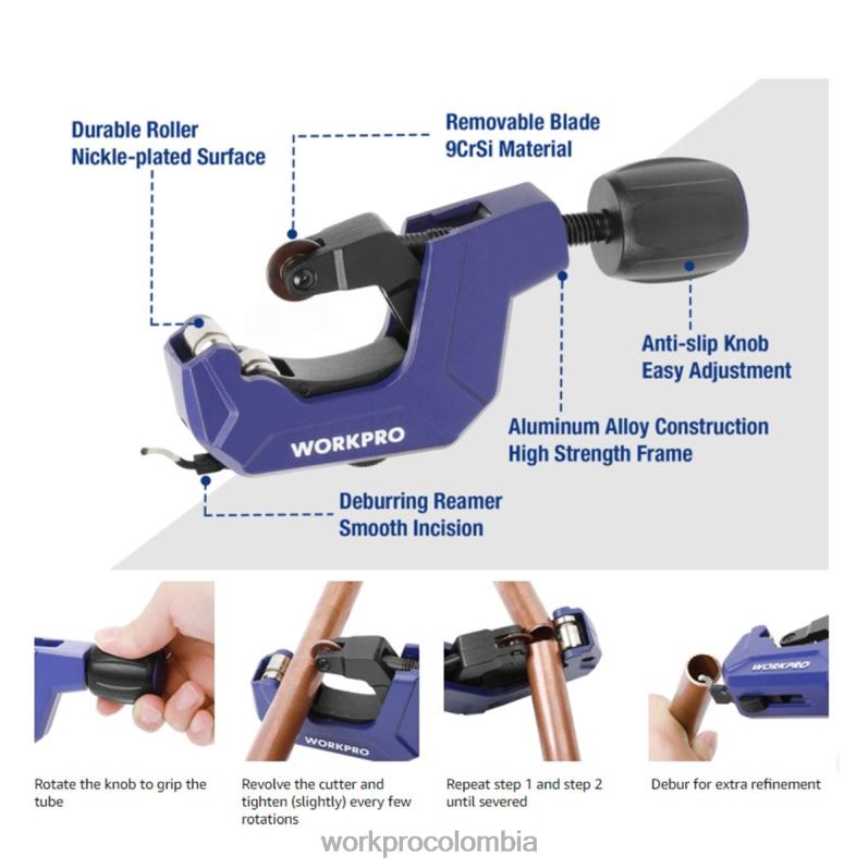 WORKPRO Cortador de tubos, cortador de tubos de 1/8 a 1-1/8 pulgadas, cortador de tubos de alta resistencia para tubos finos de aluminio, PVC y cobre JP02P153 herramienta útil