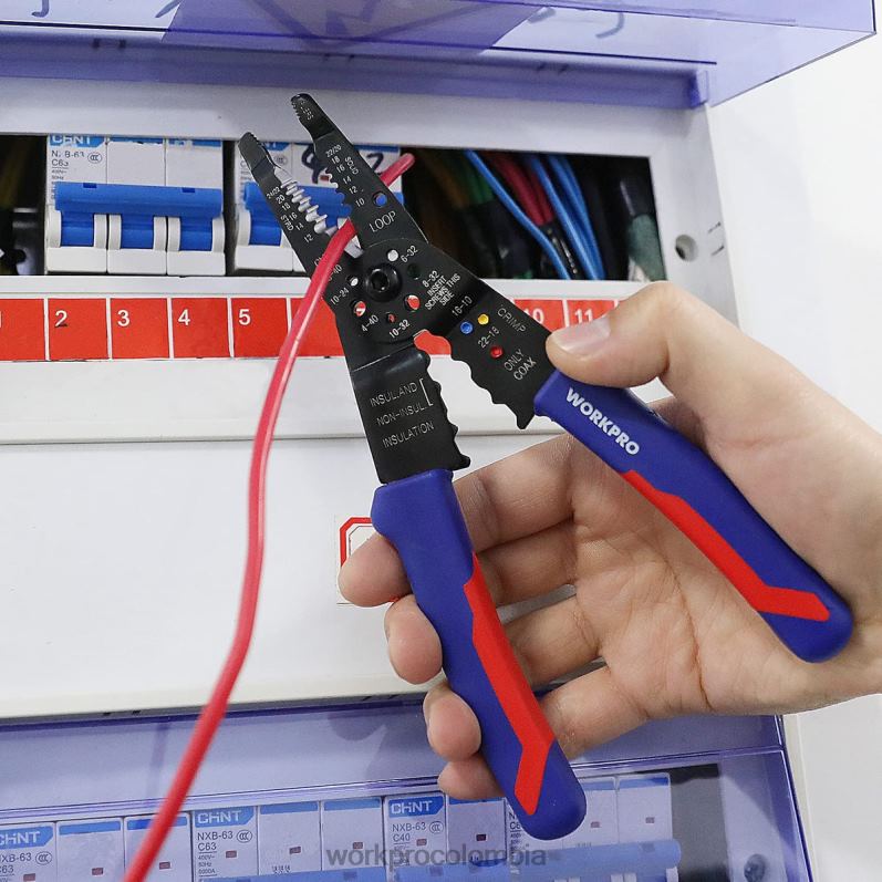 WORKPRO Pelacables de 8 pulgadas, cortador de cables multiherramienta para pelar, cortar y engarzar JP02P158 herramienta útil