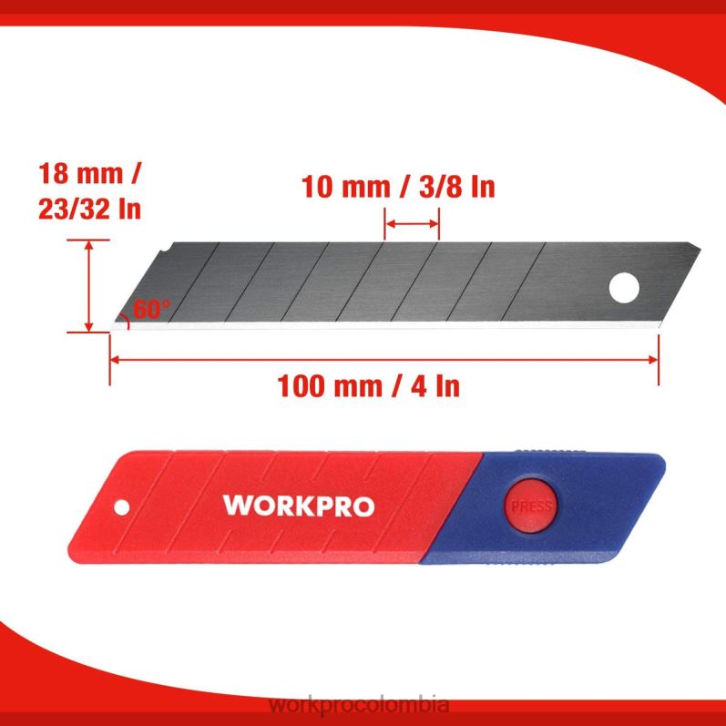 WORKPRO Cuchillas desmontables de 18 mm La cuchilla de repuesto de acero sk5 se adapta al paquete de 100 JP02P53 herramienta útil
